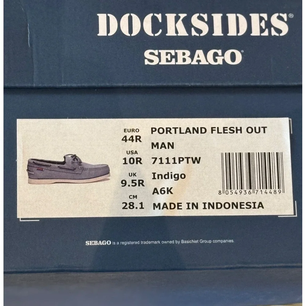 Docksiders Sebago Mens Portland Flesh Out Boat Yacht Shoes Indigo Blue Sz 10 NIB